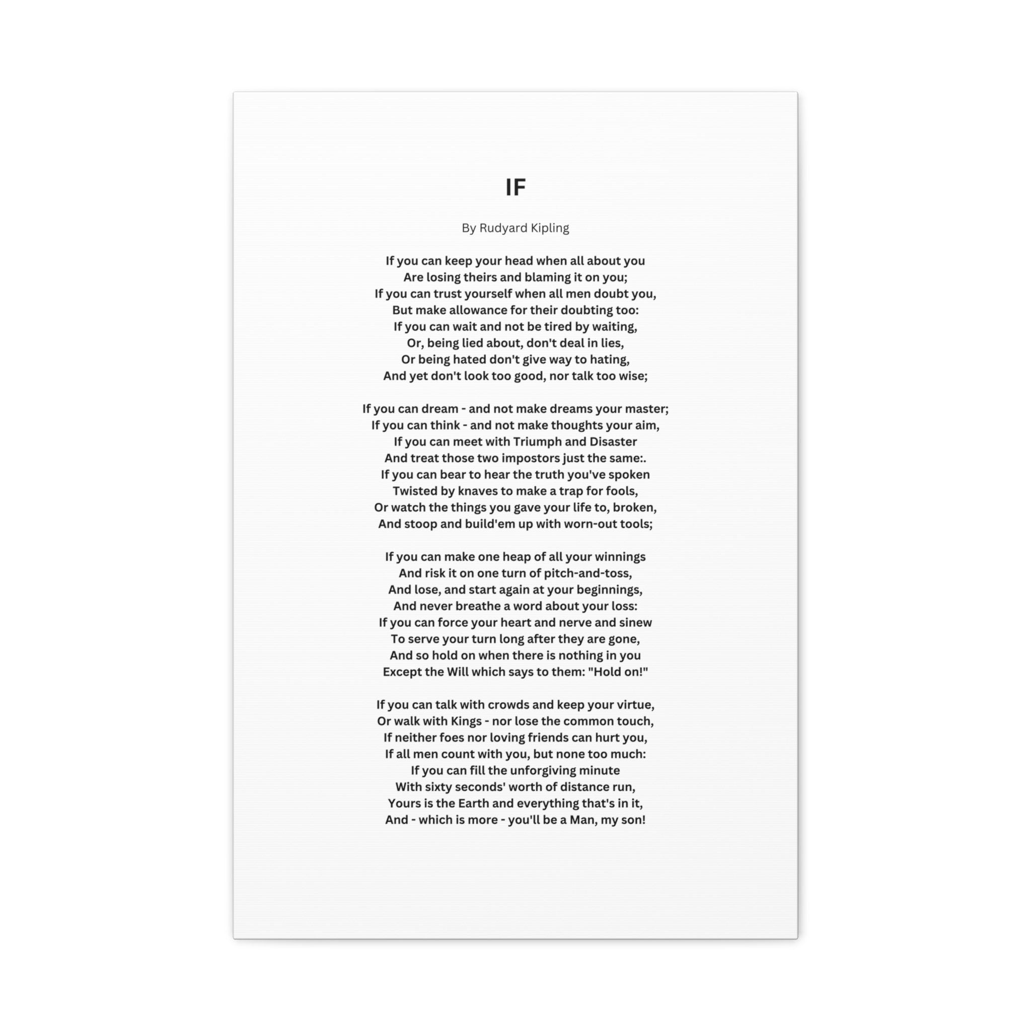 IF Poem by Rudyard Kipling Canvas Gallery Wrap Canvas Gallery Wrap