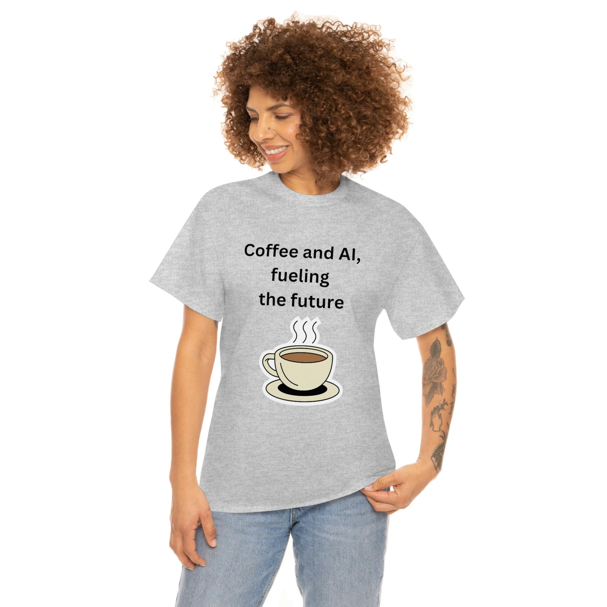 Coffee and AI, Fueling the Future Unisex Heavy Cotton Tee,novelty,graphic tee