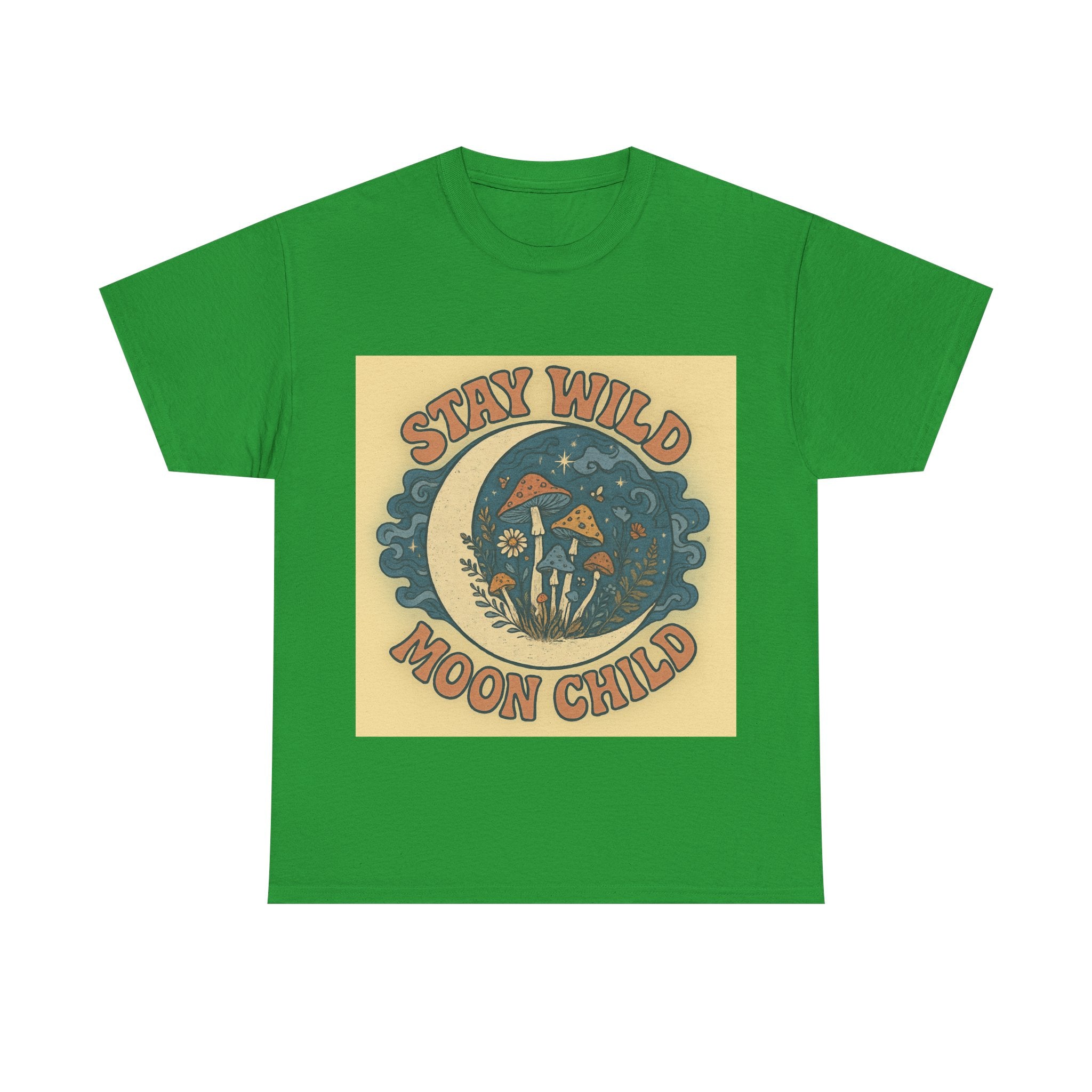Stay Wild Moon Child Unisex Heavy Cotton Tee, Boho T-Shirt, Nature Lover Gift, Vintage Graphic Tee, Festival Wear, Eco-Friendly Apparel