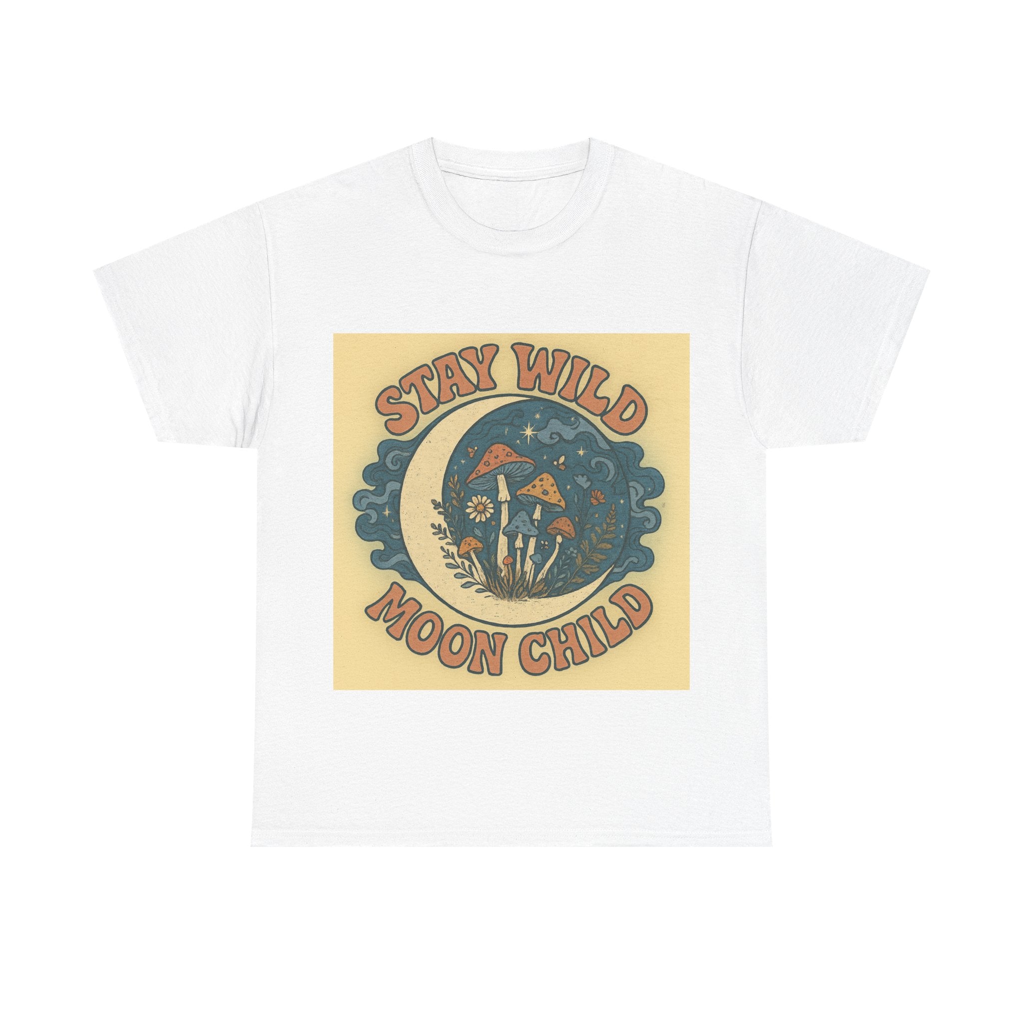 Stay Wild Moon Child Unisex Heavy Cotton Tee, Boho T-Shirt, Nature Lover Gift, Vintage Graphic Tee, Festival Wear, Eco-Friendly Apparel