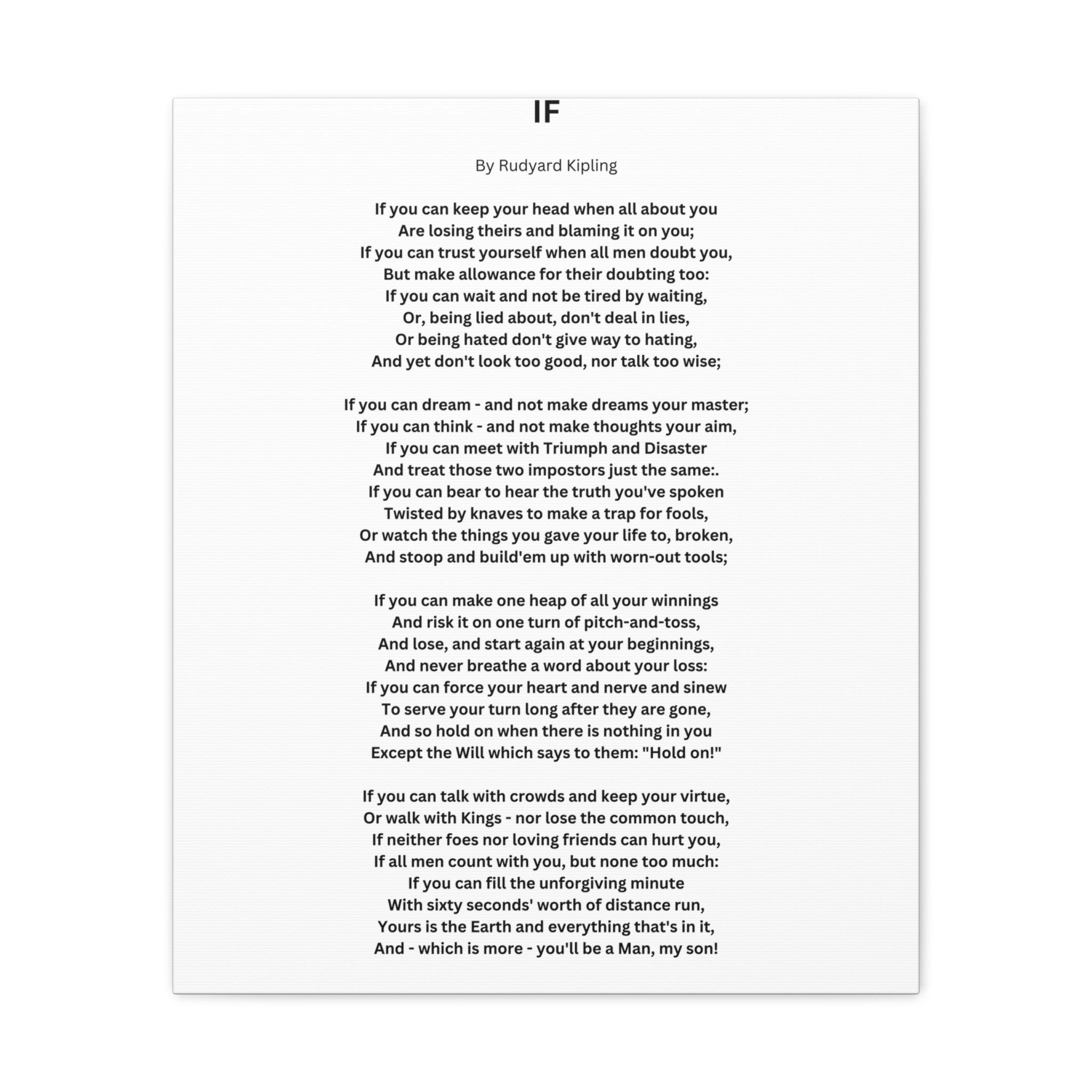 IF Poem by Rudyard Kipling Canvas Gallery Wrap Canvas Gallery Wrap