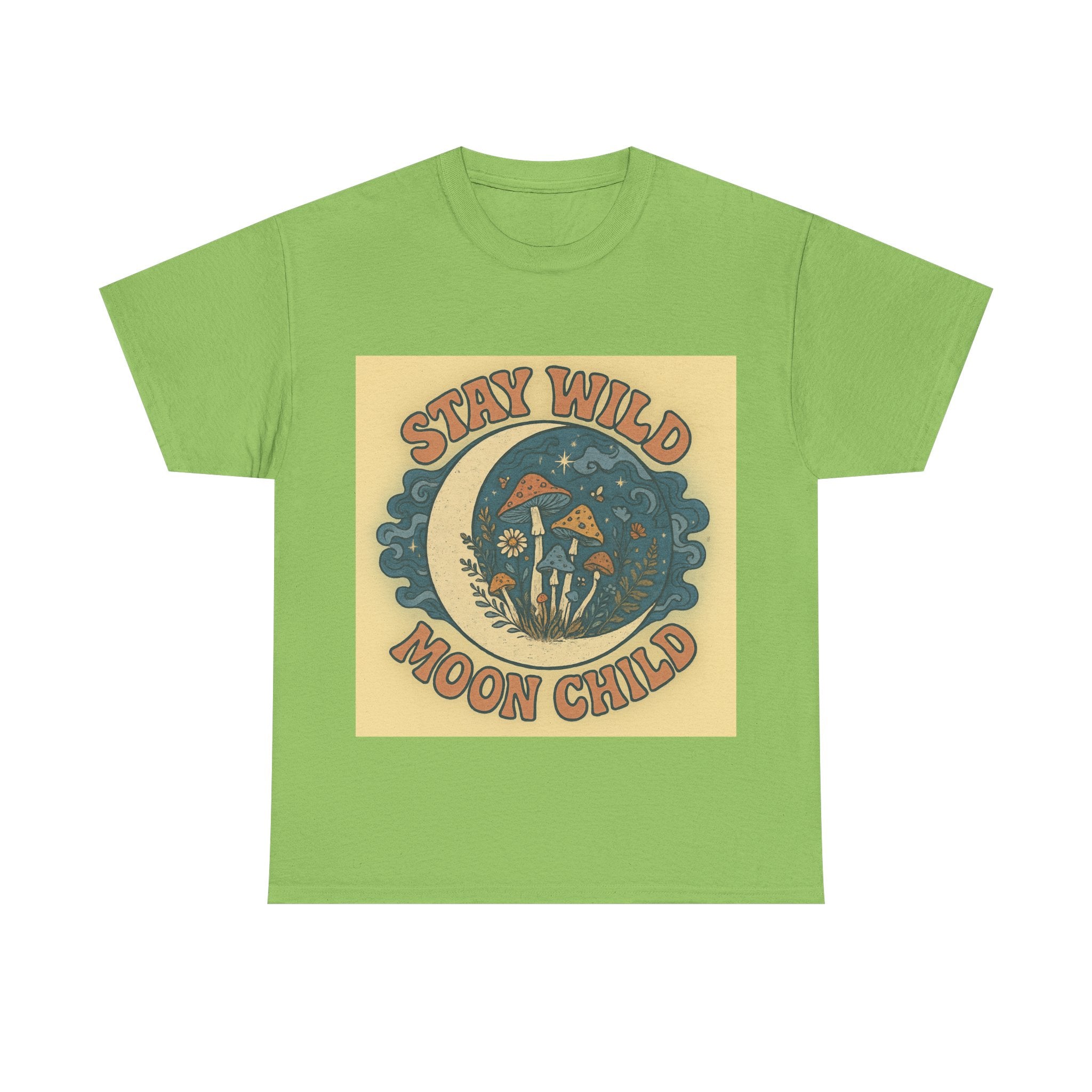 Stay Wild Moon Child Unisex Heavy Cotton Tee, Boho T-Shirt, Nature Lover Gift, Vintage Graphic Tee, Festival Wear, Eco-Friendly Apparel