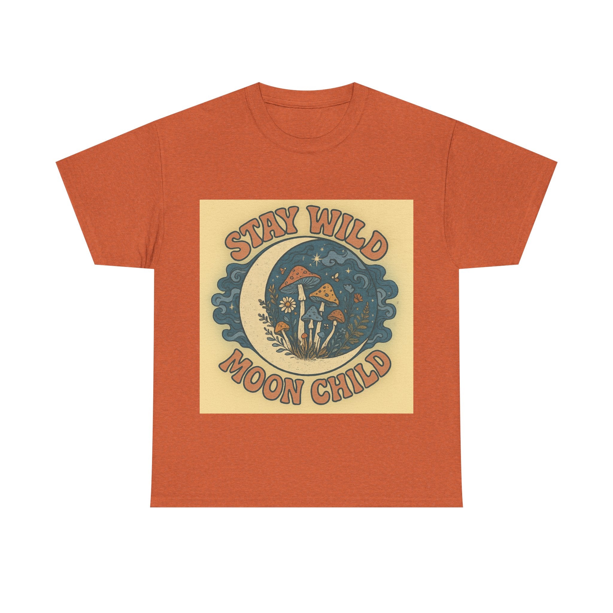 Stay Wild Moon Child Unisex Heavy Cotton Tee, Boho T-Shirt, Nature Lover Gift, Vintage Graphic Tee, Festival Wear, Eco-Friendly Apparel