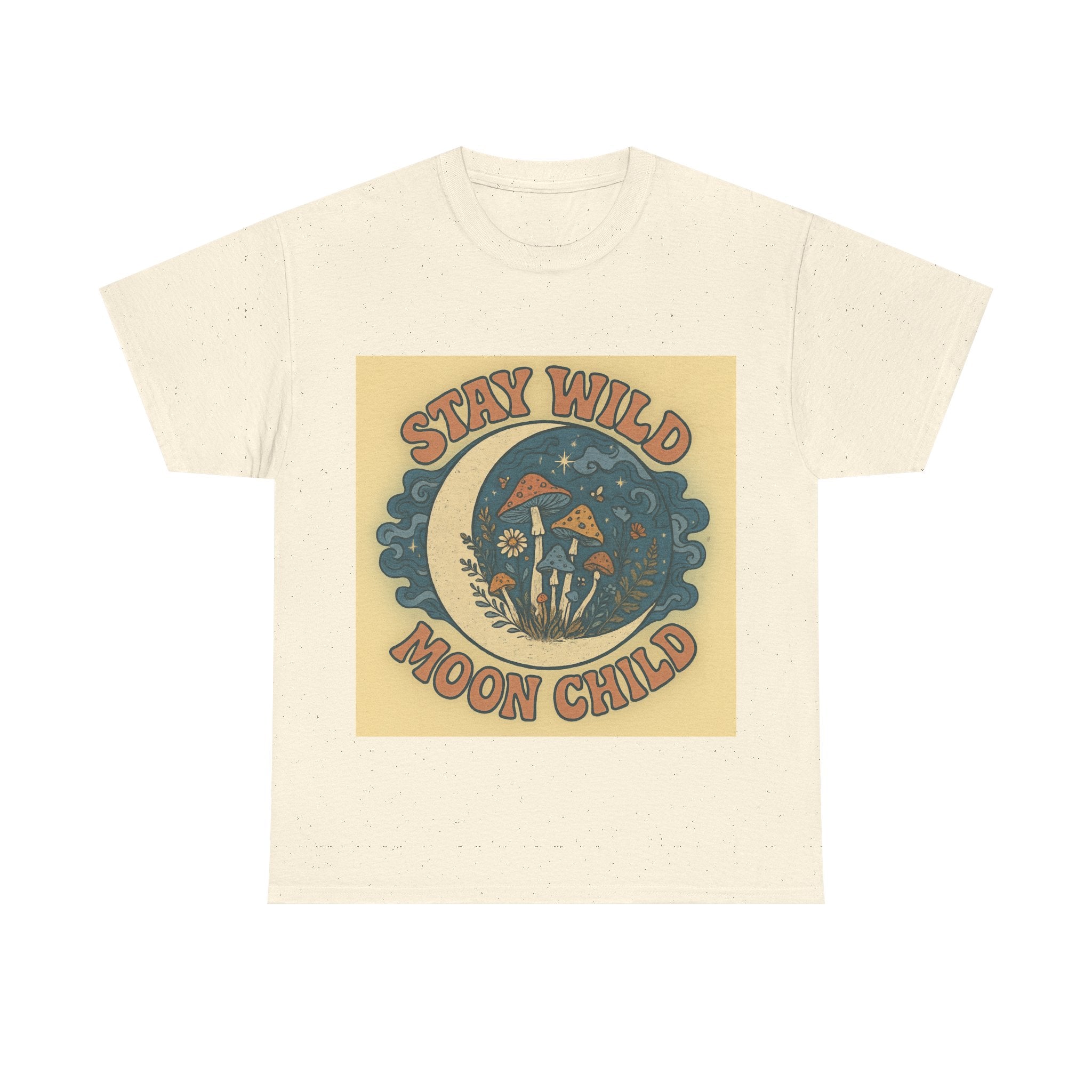 Stay Wild Moon Child Unisex Heavy Cotton Tee, Boho T-Shirt, Nature Lover Gift, Vintage Graphic Tee, Festival Wear, Eco-Friendly Apparel
