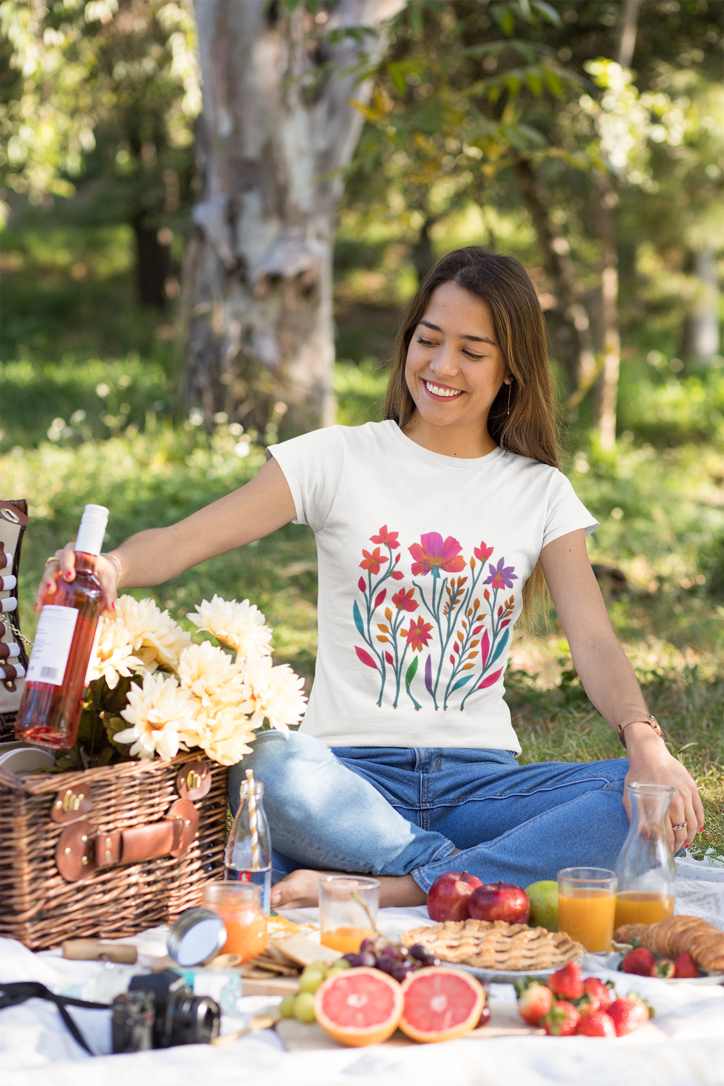 Floral Unisex Heavy Cotton Tee, Vibrant Graphic T-Shirt