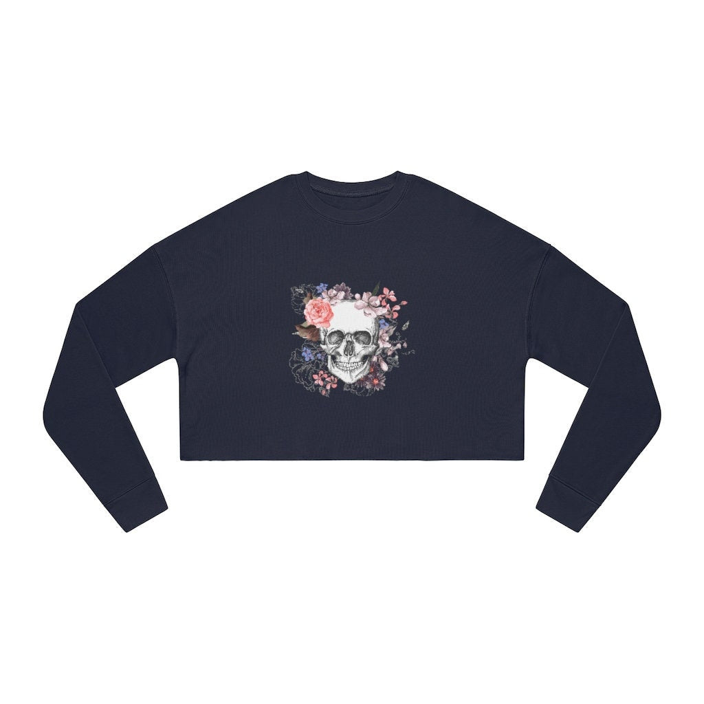 Women's Gothic Cropped Sweatshirt with skull and flowers emo gothic clothing alternative clothing