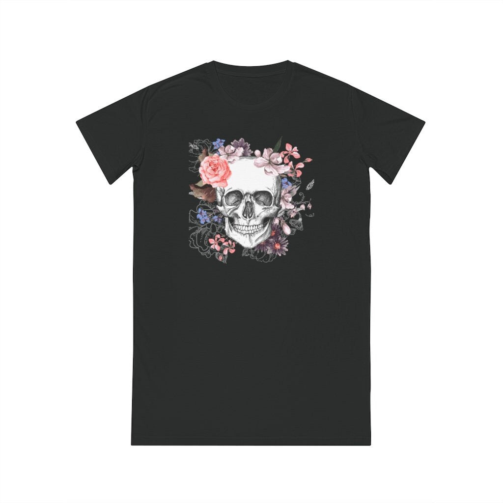 Goth skull and flowers Spinner T-Shirt Dress gothic clothing emo alternative dark academia alt