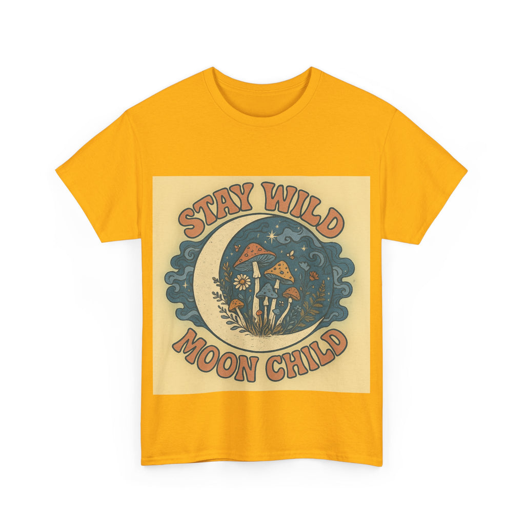 Stay Wild Moon Child Unisex Heavy Cotton Tee, Boho T-Shirt, Nature Lover Gift, Vintage Graphic Tee, Festival Wear, Eco-Friendly Apparel