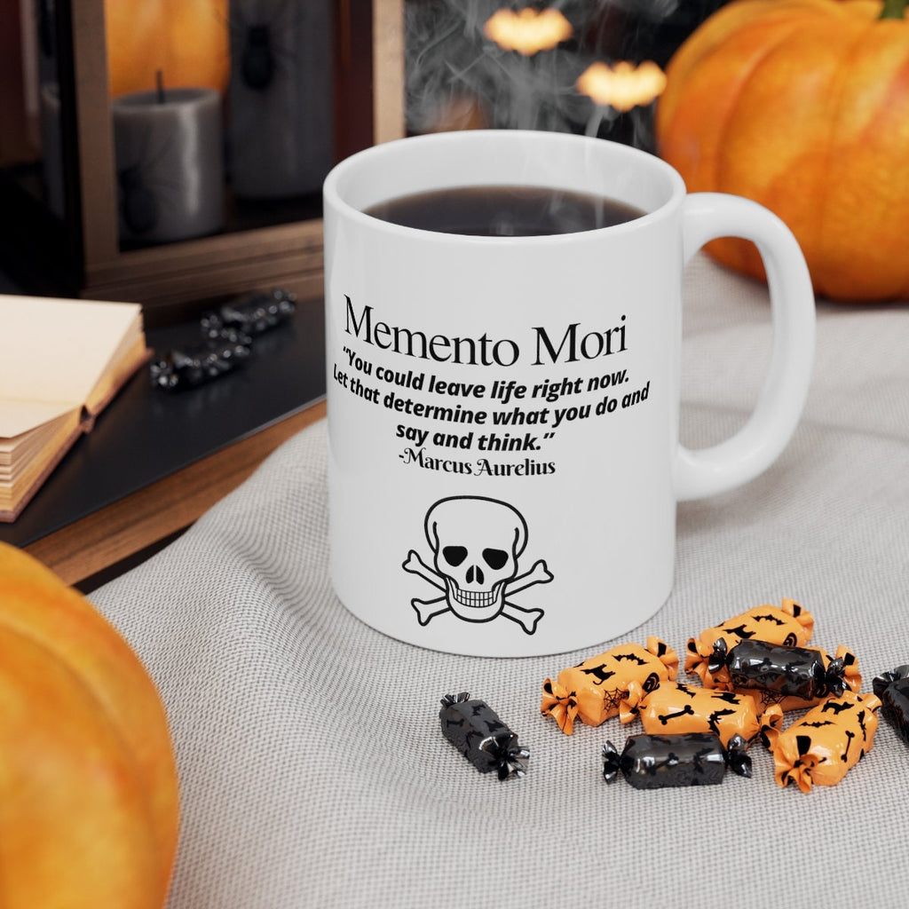 Amor Fati Memento Mori Ceramic Mug 11oz novelty stoic mug stoicism Marcus Aurelius quote