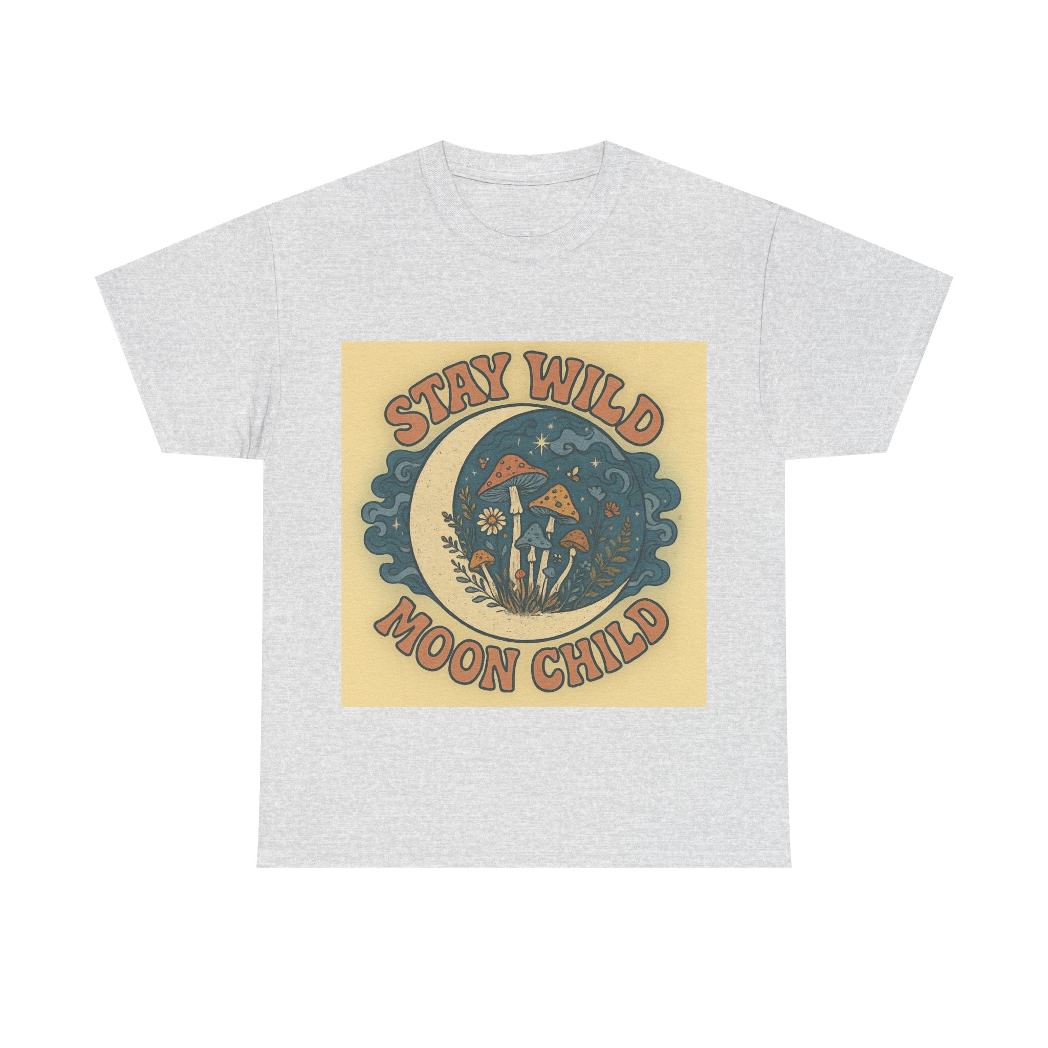 Stay Wild Moon Child Unisex Heavy Cotton Tee, Boho T-Shirt, Nature Lover Gift, Vintage Graphic Tee, Festival Wear, Eco-Friendly Apparel