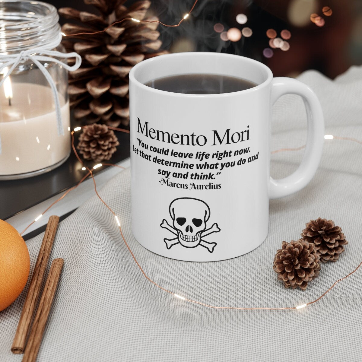 Amor Fati Memento Mori Ceramic Mug 11oz novelty stoic mug stoicism Marcus Aurelius quote