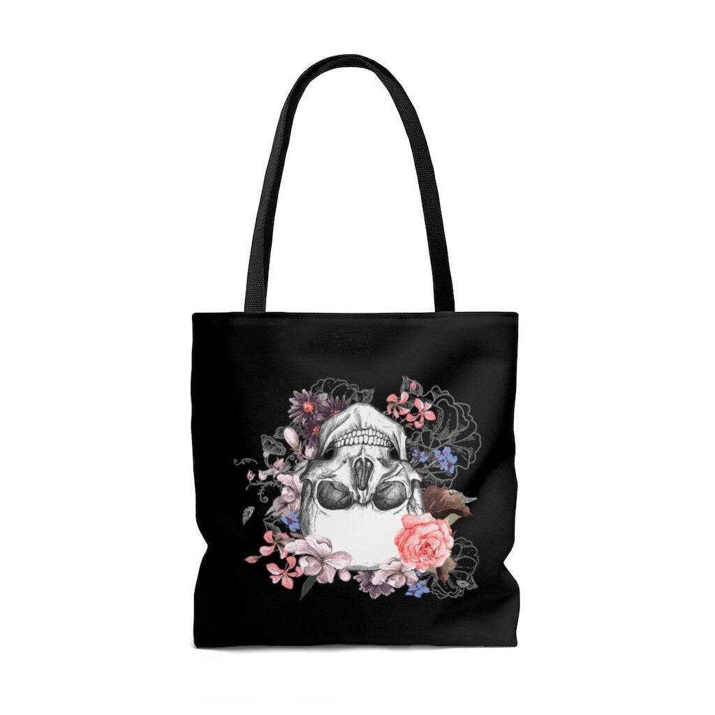 Gothic skull and flowers  AOP Tote Bag