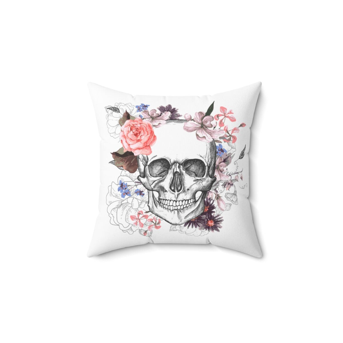 Gothic skull and flowers Polyester Square Pillow