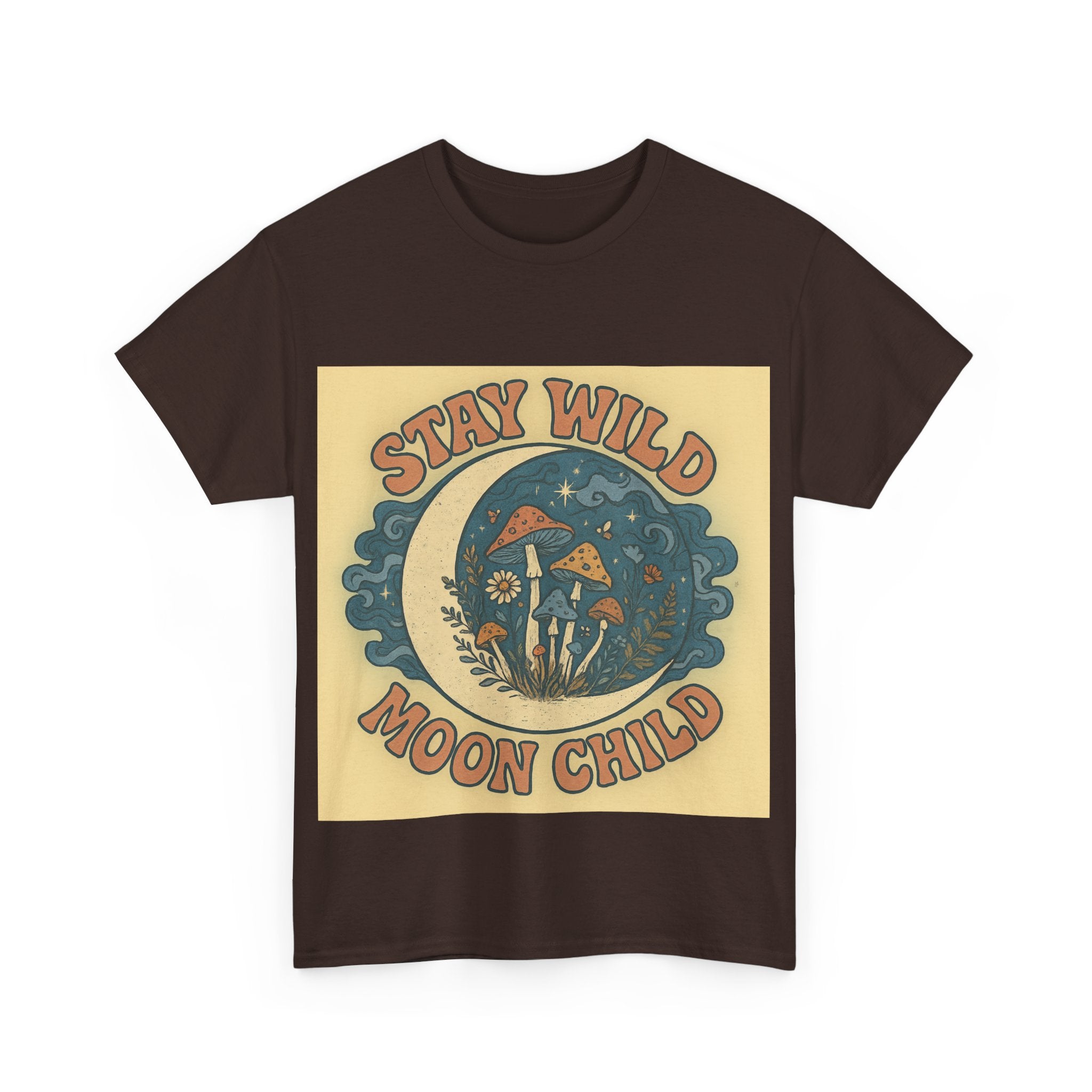 Stay Wild Moon Child Unisex Heavy Cotton Tee, Boho T-Shirt, Nature Lover Gift, Vintage Graphic Tee, Festival Wear, Eco-Friendly Apparel