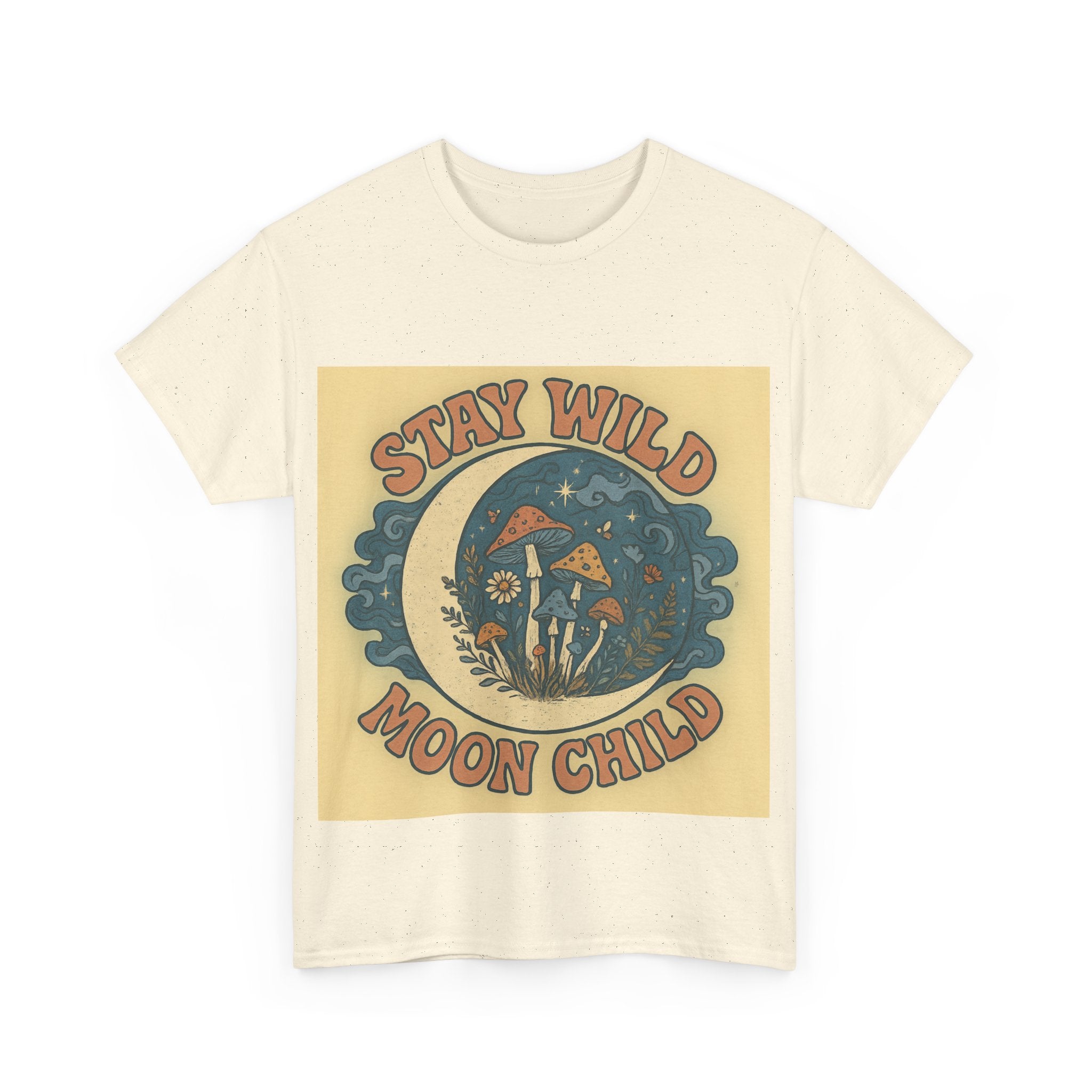 Stay Wild Moon Child Unisex Heavy Cotton Tee, Boho T-Shirt, Nature Lover Gift, Vintage Graphic Tee, Festival Wear, Eco-Friendly Apparel