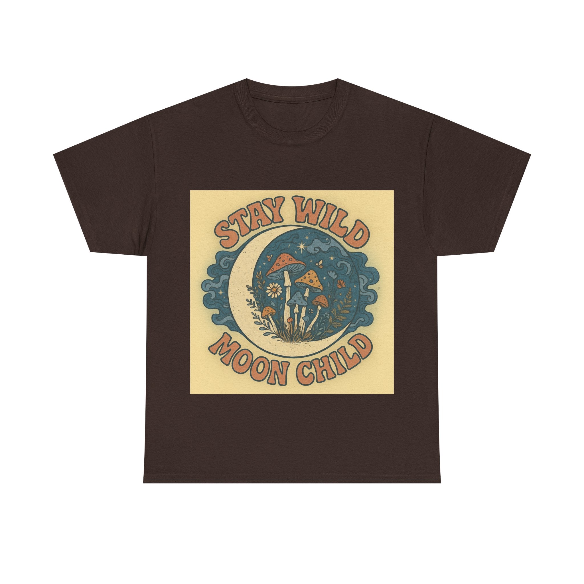 Stay Wild Moon Child Unisex Heavy Cotton Tee, Boho T-Shirt, Nature Lover Gift, Vintage Graphic Tee, Festival Wear, Eco-Friendly Apparel