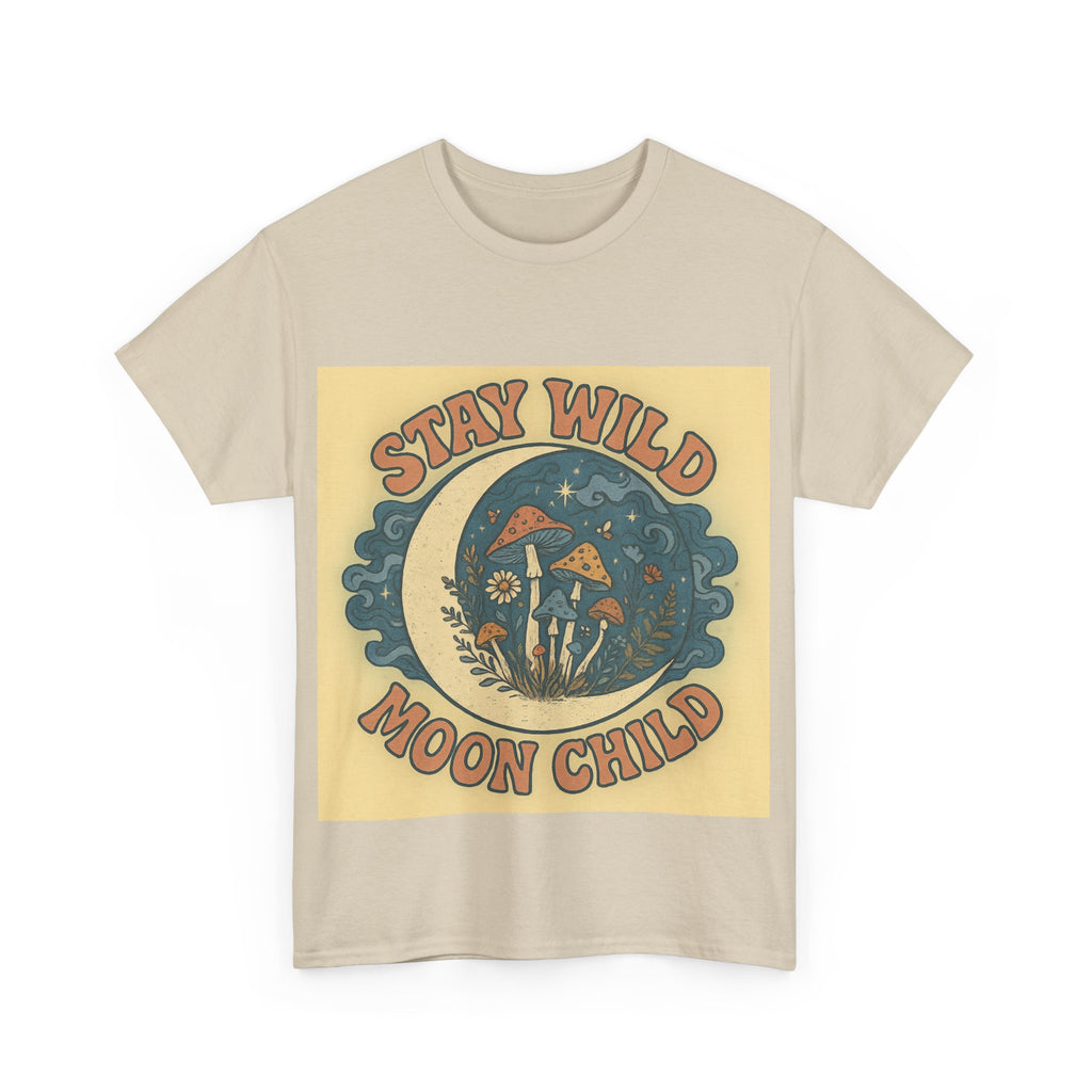 Stay Wild Moon Child Unisex Heavy Cotton Tee, Boho T-Shirt, Nature Lover Gift, Vintage Graphic Tee, Festival Wear, Eco-Friendly Apparel
