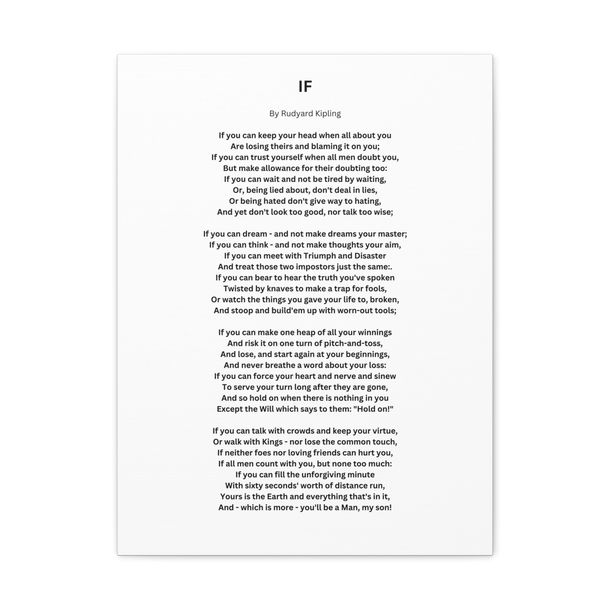 IF Poem by Rudyard Kipling Canvas Gallery Wrap Canvas Gallery Wrap
