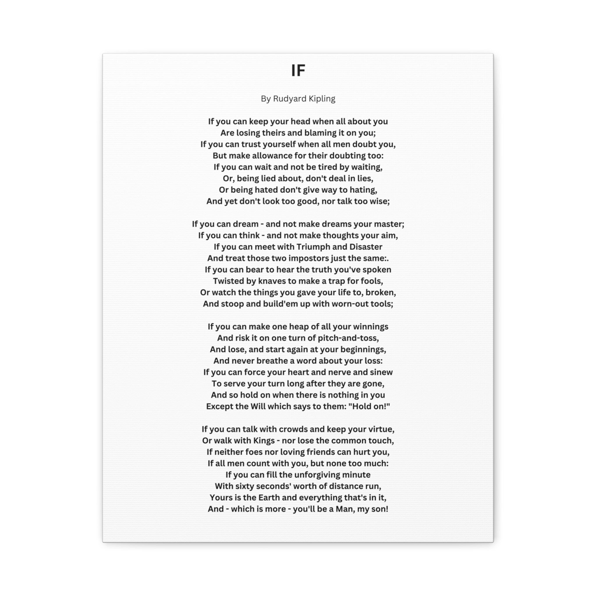IF Poem by Rudyard Kipling Canvas Gallery Wrap Canvas Gallery Wrap
