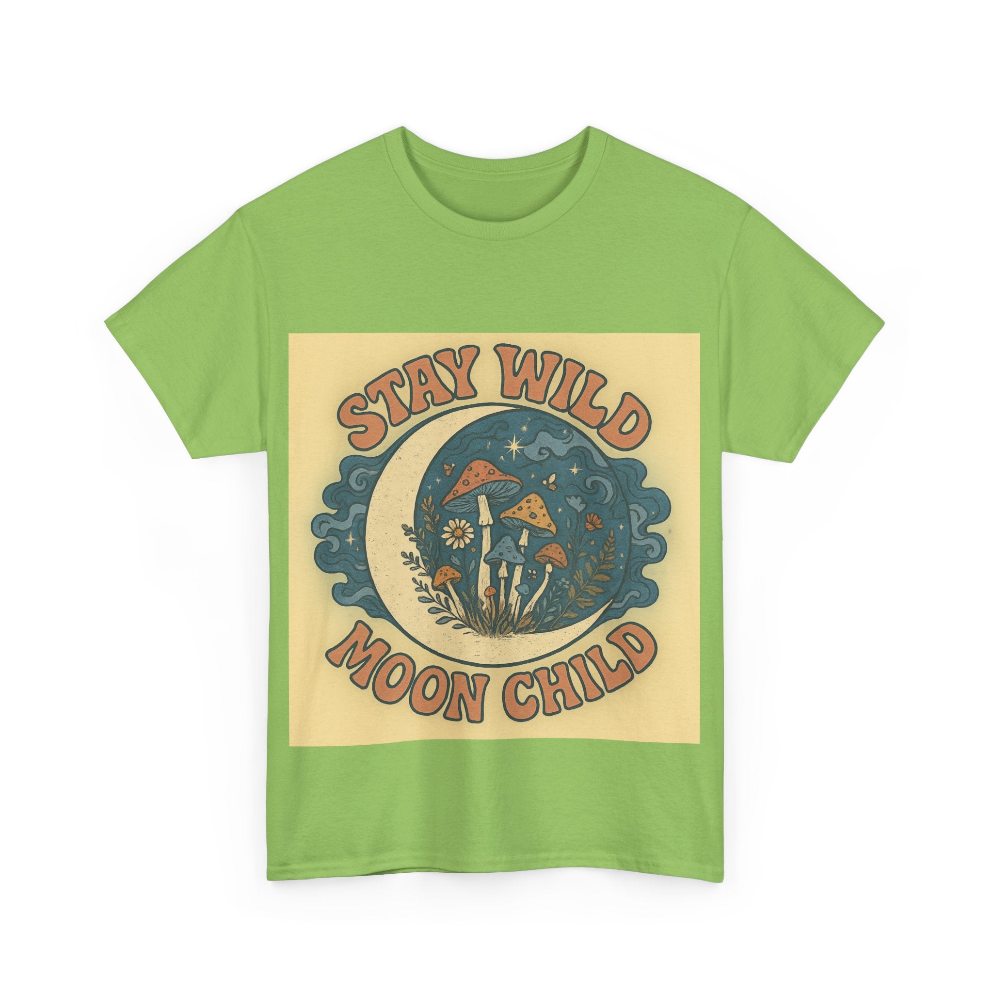 Stay Wild Moon Child Unisex Heavy Cotton Tee, Boho T-Shirt, Nature Lover Gift, Vintage Graphic Tee, Festival Wear, Eco-Friendly Apparel