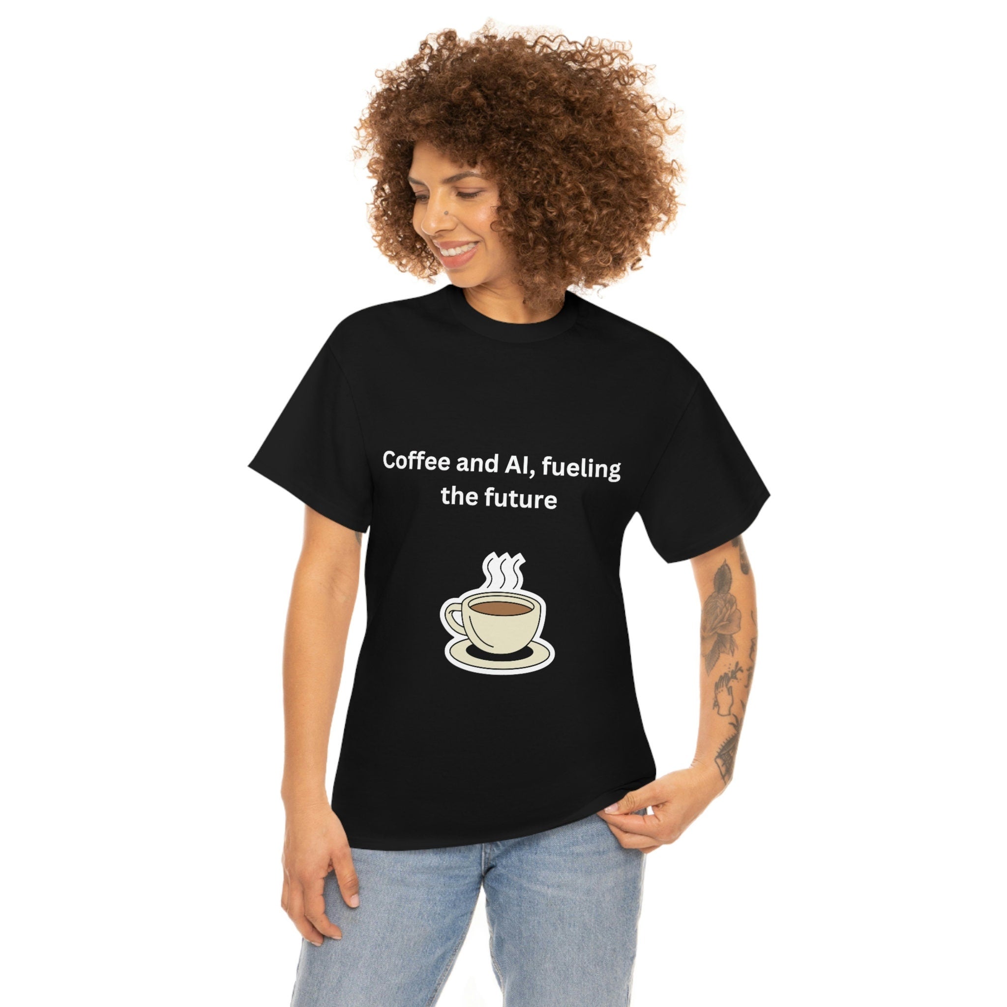 Coffee and AI, Fuelling the Future Unisex Heavy Cotton Tee,novelty tee