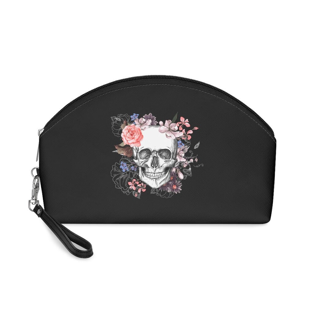 Goth Makeup Bag with skull and flowers alternative accessories emo gothic handbag