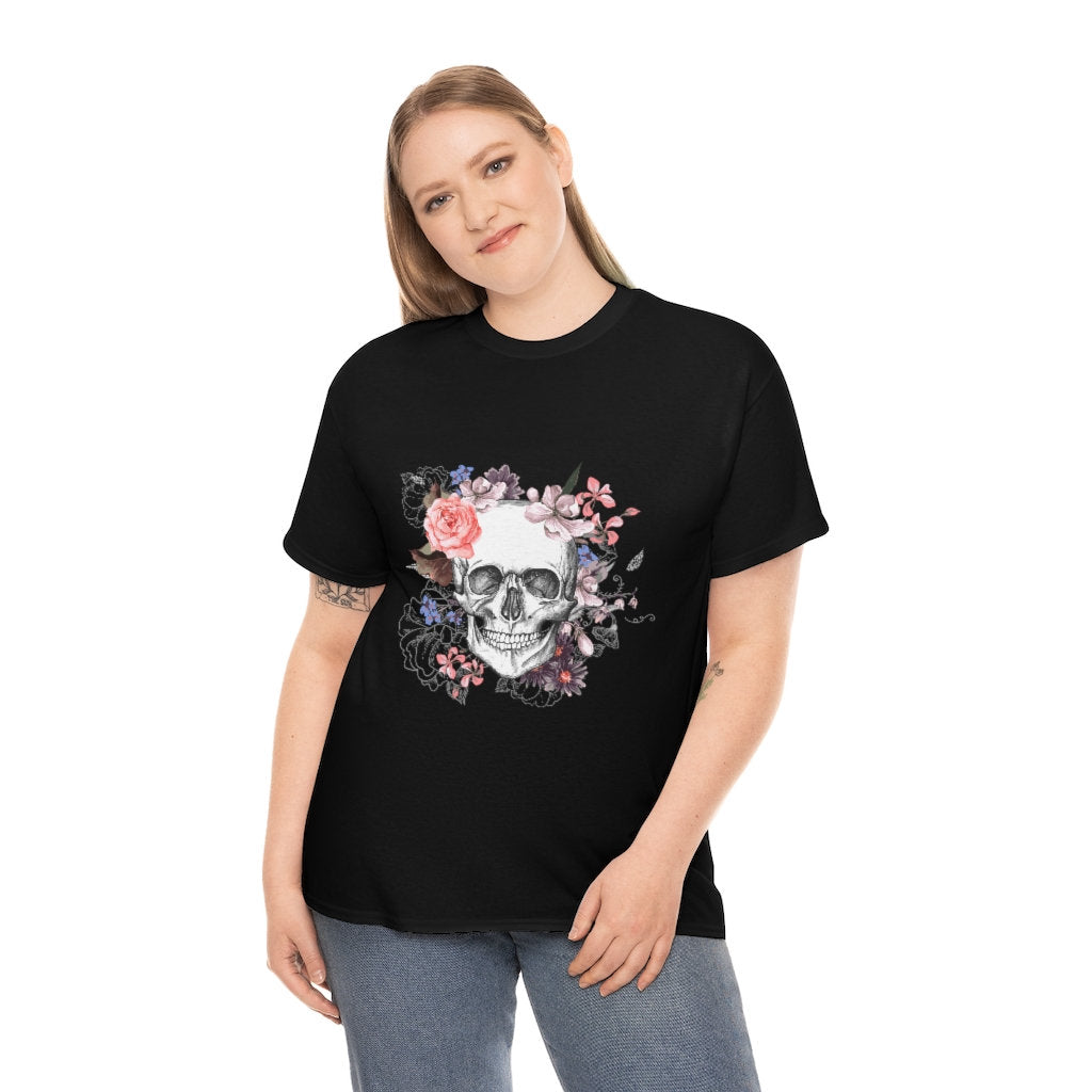 Goth Skull and flowers Unisex Heavy Cotton Tee emo alternative clothing dark academia gothic clothing alt