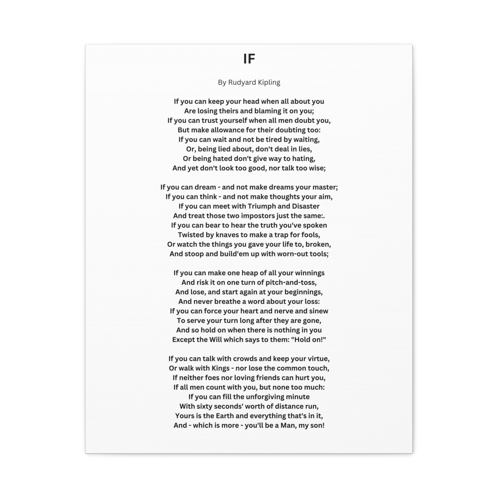 IF Poem by Rudyard Kipling Canvas Gallery Wrap Canvas Gallery Wrap